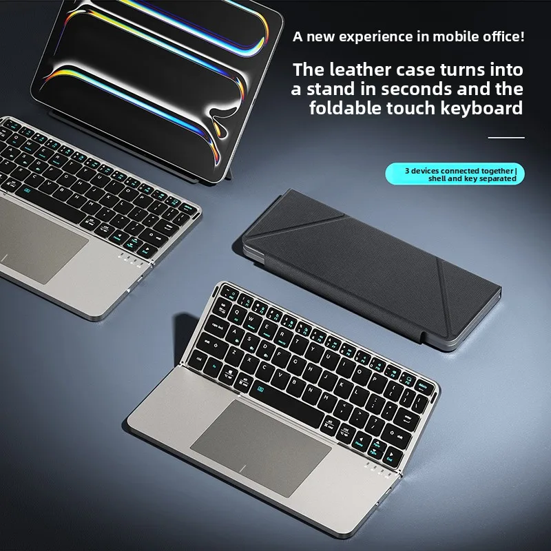 Custom DUXDUCIS Foldable BT Keyboard with Trackpad iPad Leather Stand Case Pairs Android Windows Mac Third Party Not Apple