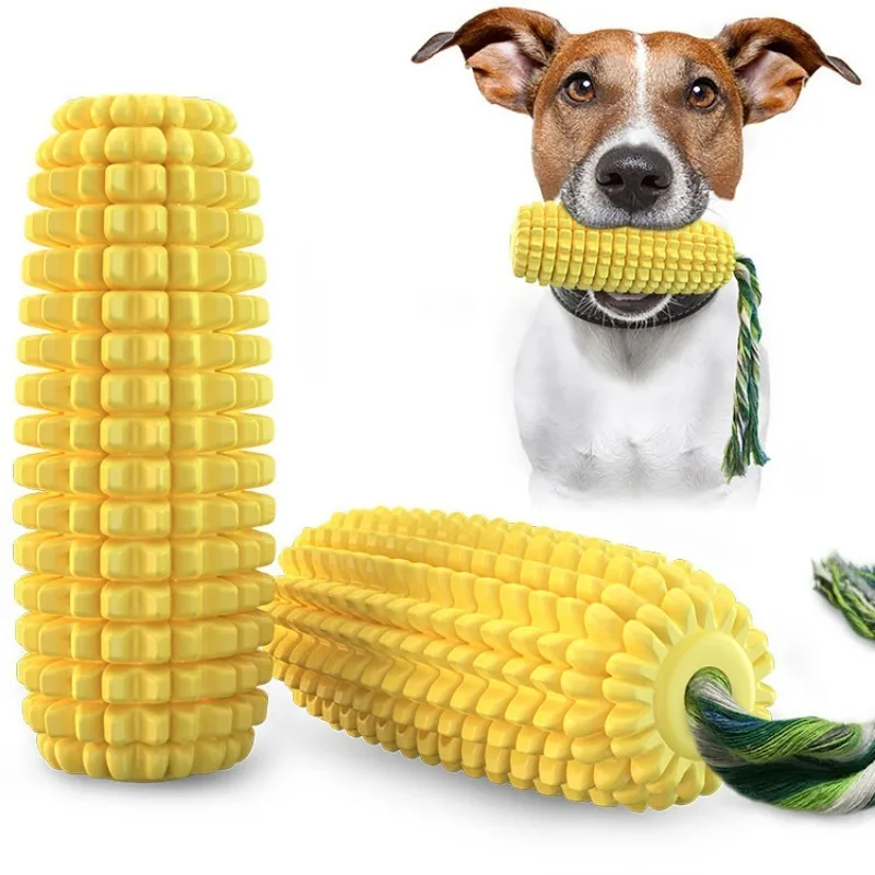 

Pet Corn Cob Chew Toy for Dogs Squeaky Durable with Rope Interactive Dental Cleaning Teething Toy for Small and Medium Dogs Play