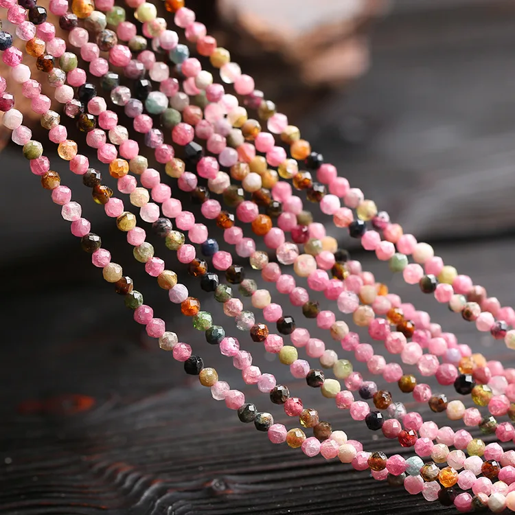 Natural Muti Tourmaline Beads Micro Faceted Beads 2mm 3mm 4mm Faceted Gem Spacer Beads,Small Tiny Beads,1string of 15.5