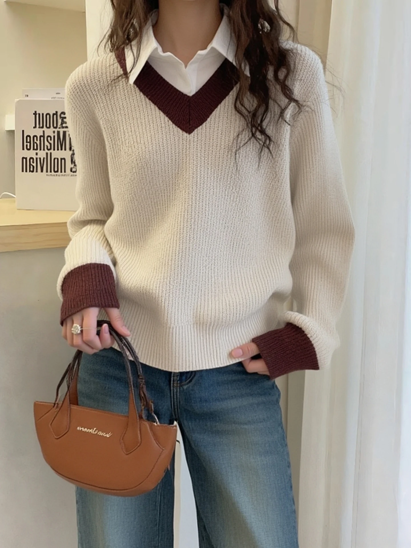 

Korean Sle Commuter Knitwear Long Sve Comfortable Versatile Faionable Winter Sweater Unique Top for Women Daily Wear