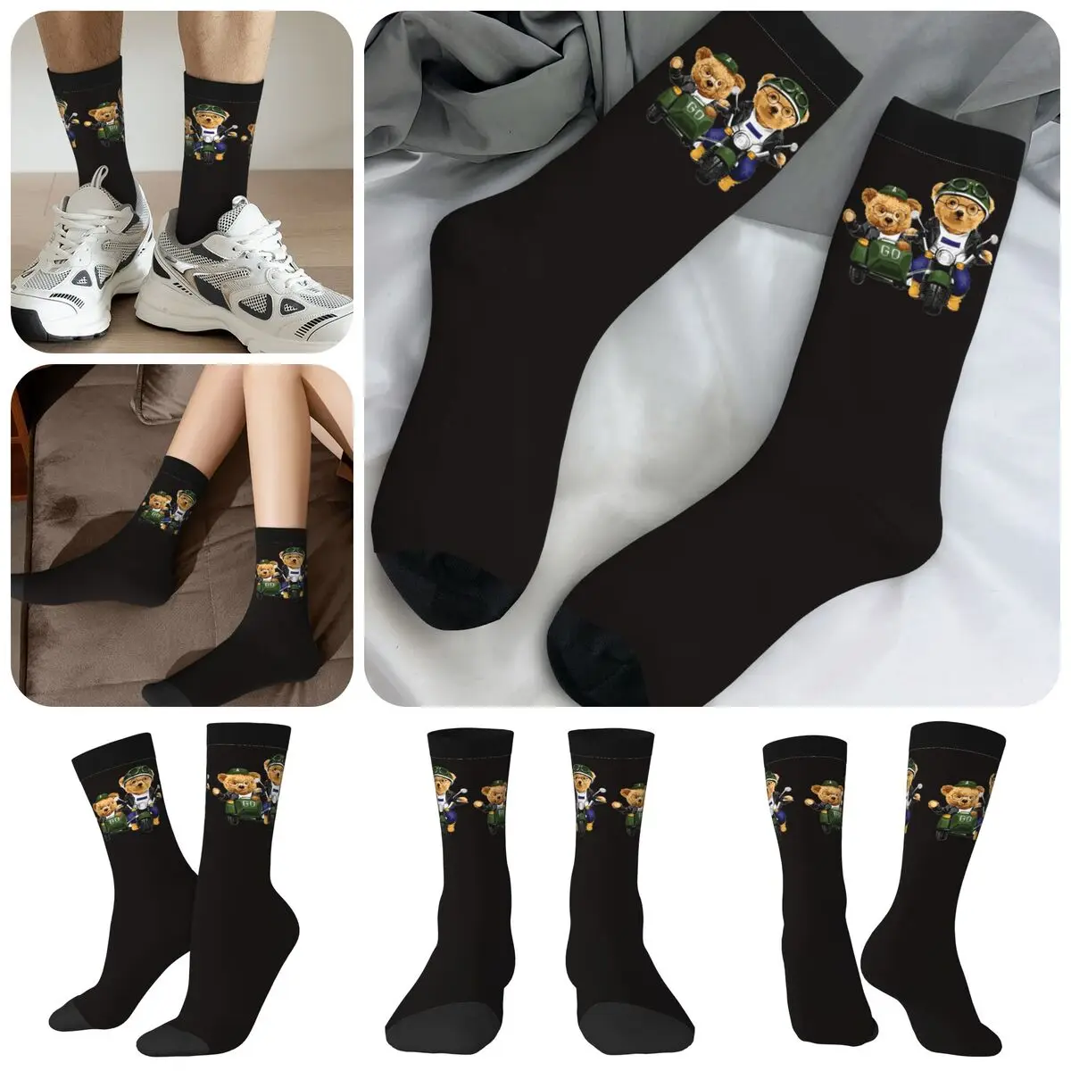 The Teddy Bear High elasticity polyester fiber cosy Unisex Hip Hop Happy 3D color printing Socks