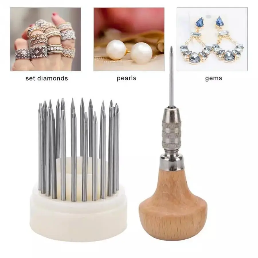23Pcs Jewelry Beading Grain Tool Set With Wooden Handle Graver Beader For Diamond Stone Setting Engraving Jewelry Making Repair