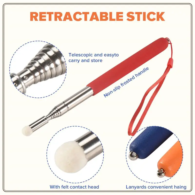 Reliable-4Pcs Telescopic Pointer Stick With Hand Lanyard Teacher Pointer For Classroom Retractable Pointer Whiteboard Pointer,4P