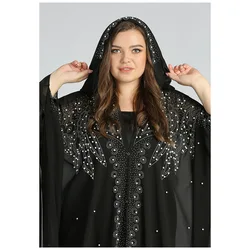 New Open Abaya Dubai Turkey Muslim Hooded Dress Women Chiffon Kaftan Beads Luxury Cardigan Plus Size Boubou Islamic Clothing