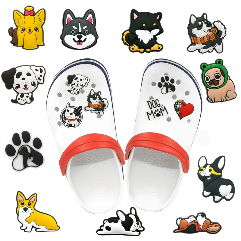 40 stücke pvc kawaii hunde schuh charms pack niedliche wurst corgi schuh dekorationen für frauen männer kinder gibitz set klassische clog schnallen