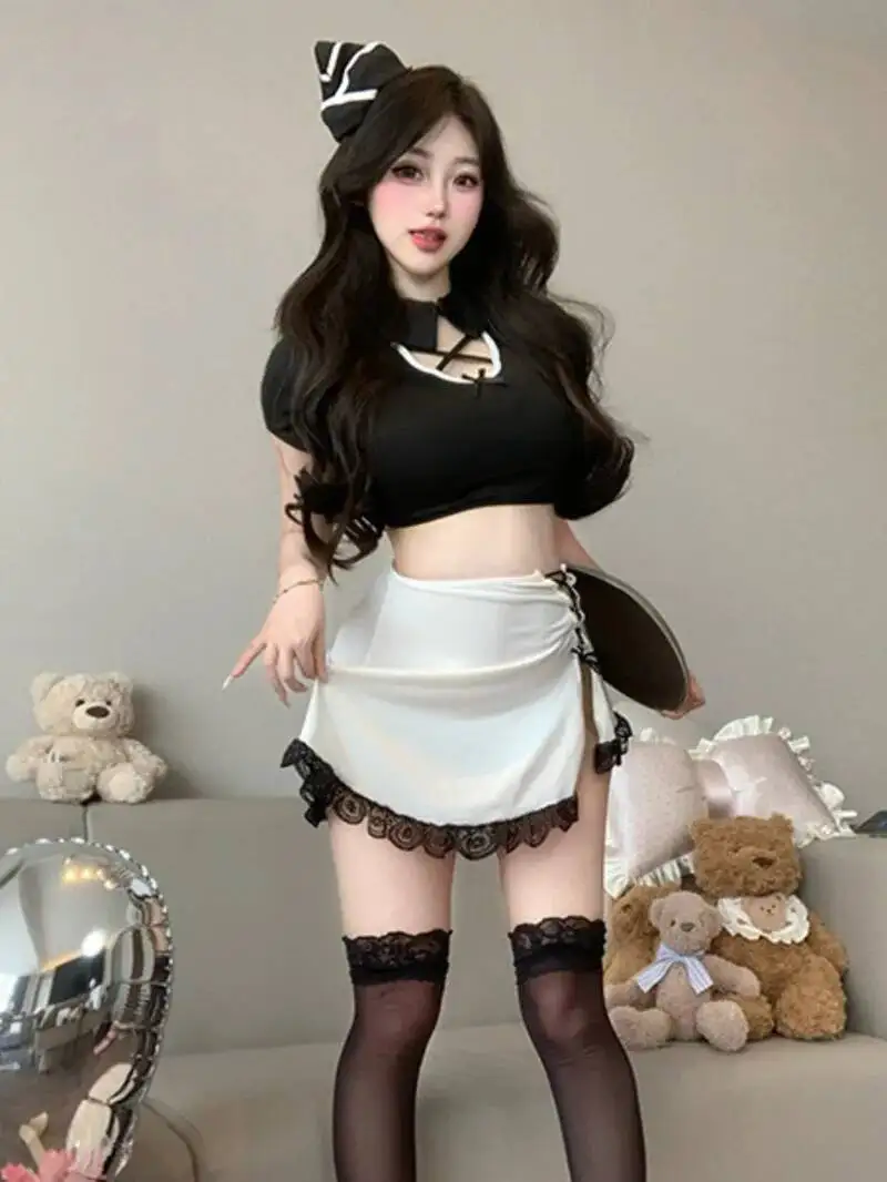 

Sexy Pure Desire Uniform Two Piece Skirt Set Role Play Hot Passion Hot Sexy Sweet Skirts Set 2025 New Korean Women T Shirt 7V8T