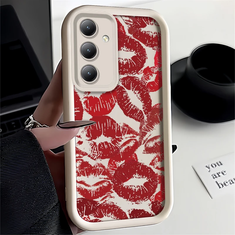 Case For Samsung Galaxy S24 S 24 S24Plus S23 Ultra S22 Plus S21 FE S20 Note 20 Cute Lover Kiss Red Lips Printing Shockproof Capa