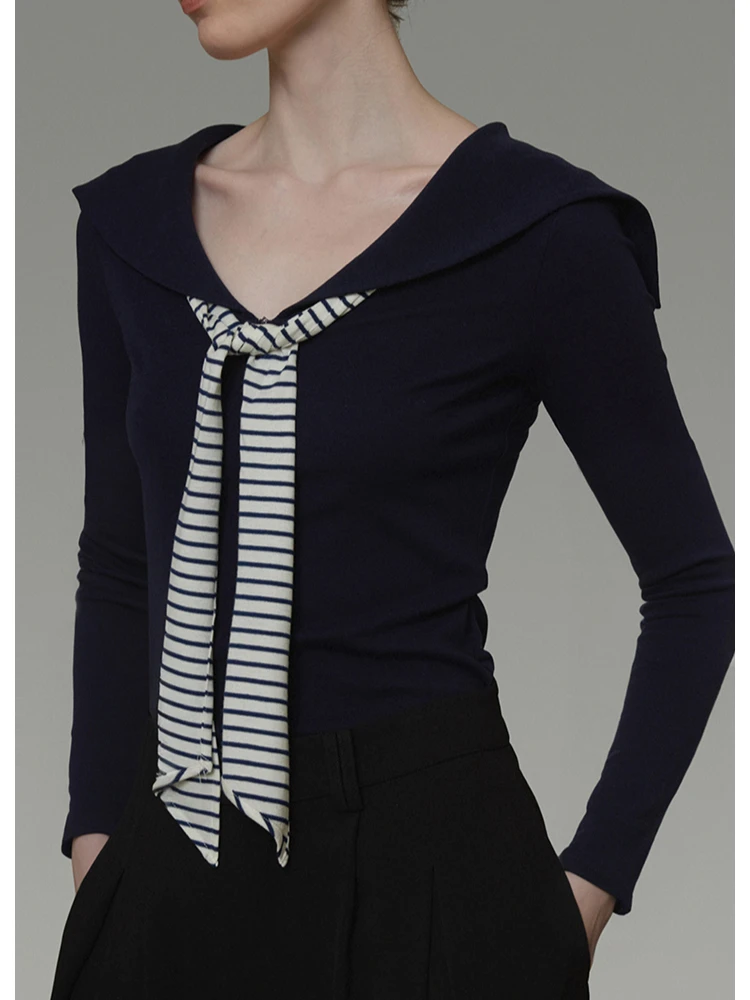 Cheerart preppy gola de marinheiro manga longa malha superior e blusa mulher gravata pescoço azul real malhas 2025 roupas outono