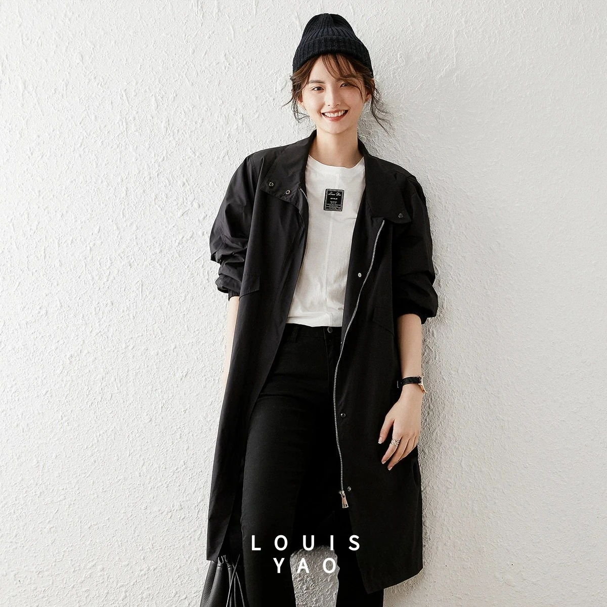 

LOUISYAO Tied Stand Up Collar Women's Trench 2025 Autumn Loose Windbreaker Solid Color Cool Mid-Length Harajuku Coat
