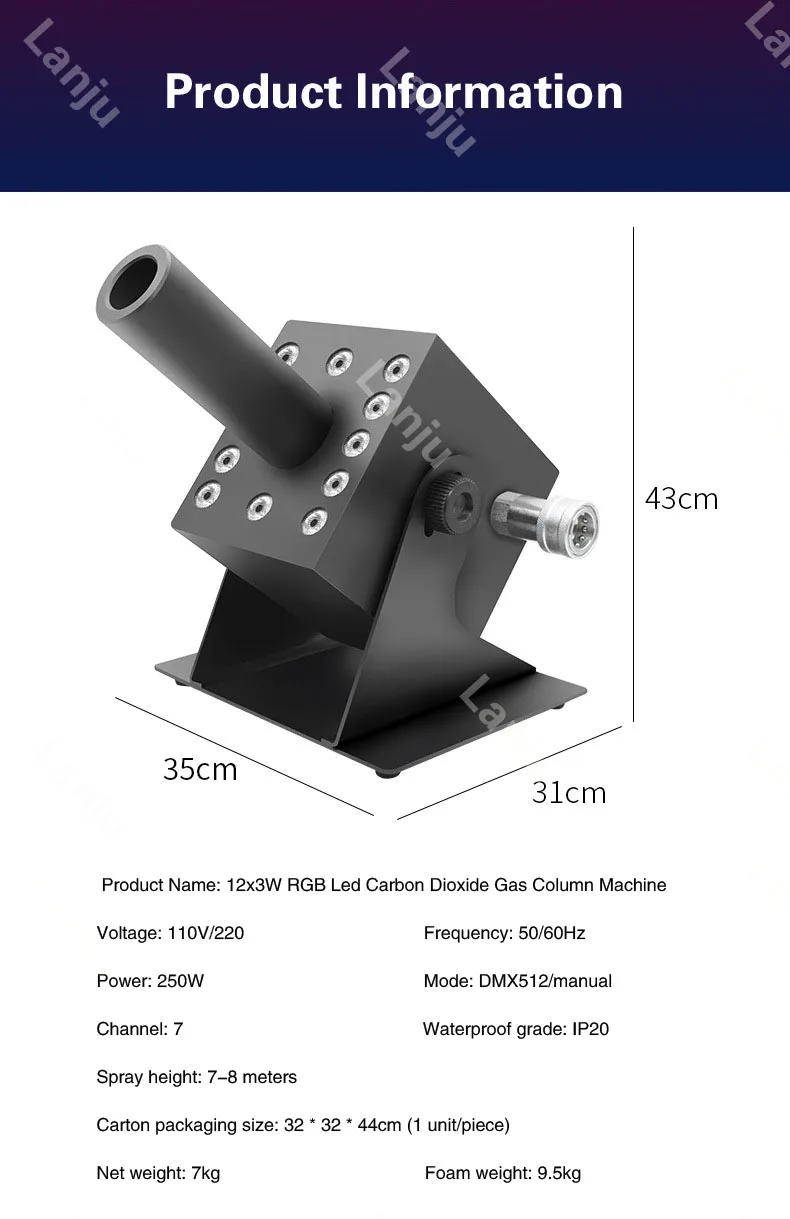 Estágio profissional LED Co 2 máquina de coluna de ar cabeça única ajustável ângulo máquina de fumaça casamento desempenho bar pulverizador de fumaça disco DJ palco equipamentos de efeitos especiais