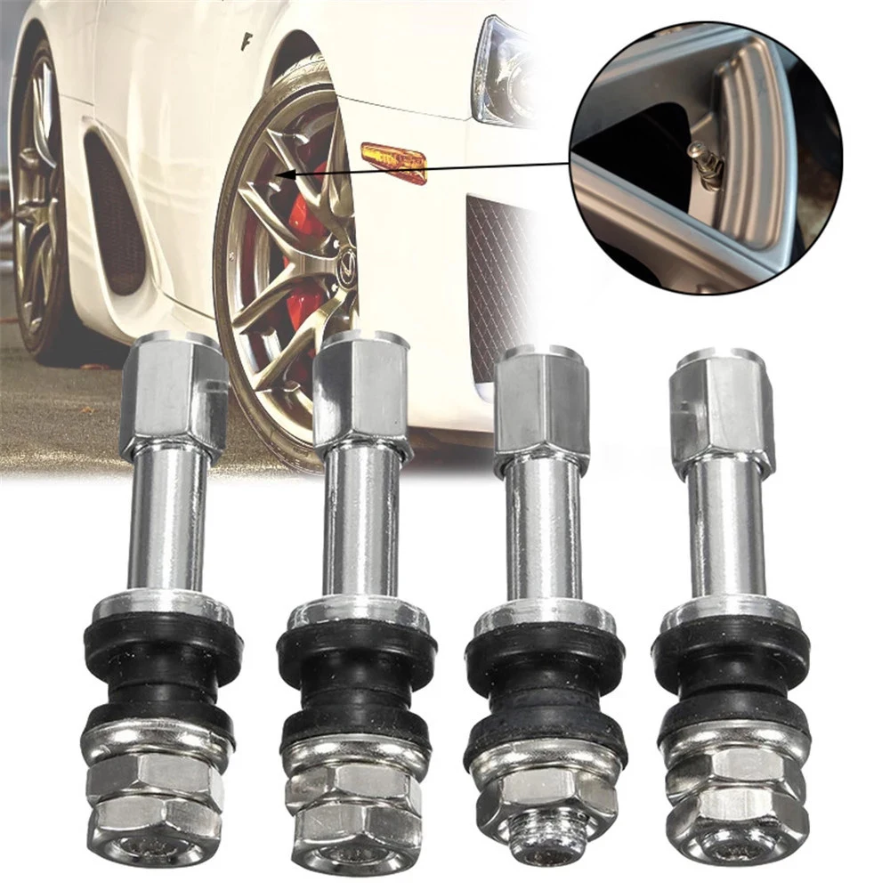 

4 Sets 48mm Stainless Steel Car Valve Stems TR48e Bolts Screw On Tire Valve Stems Bolt-In Tubeless Wheel Stem Dust Cap Covers