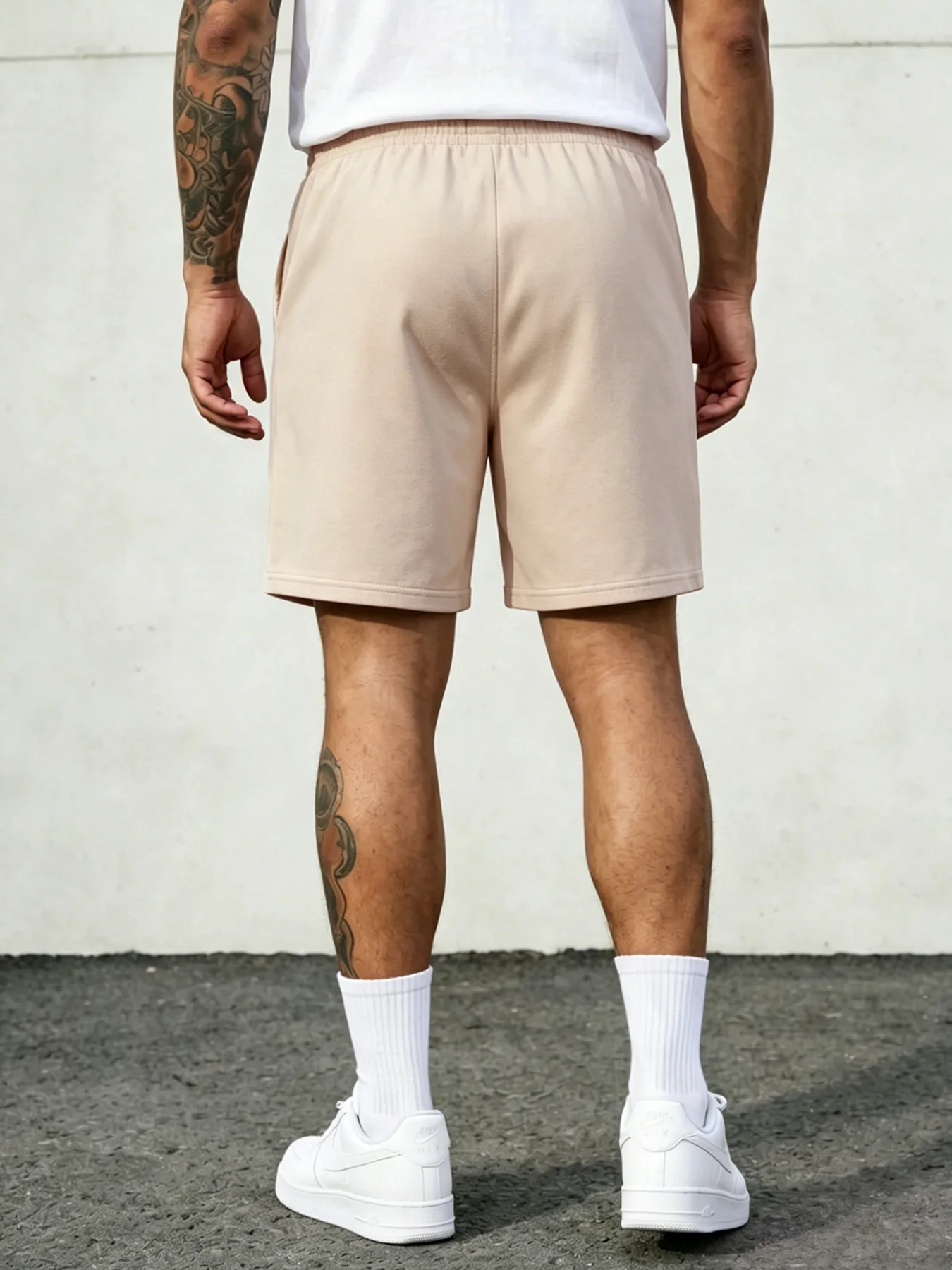 Men's Solid Knit Sweat Shorts Elastic Drawstring Waist Knee Length Casual Athletic Shorts Casual Walking Gym Basic Shorts