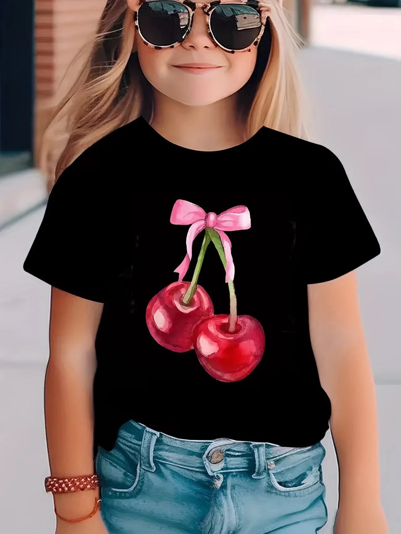 Summer Kid Y2k Cherry Tshirt Short Sleeved Print Comfortable Casual Tops Tees Children's Clothing Boys and Girls T-shirt