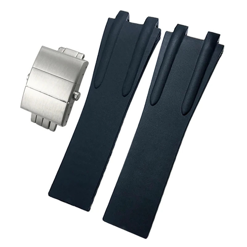 26mm * 20mm Silicone Rubber Watch Band Fit for Ulysse Nardin Black Blue Brown Waterproof Strap Steel Folding Buckle Wrist Tools