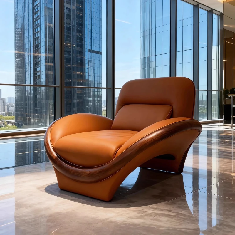 كرسي أريكة فردي من خشب الجوز الأسود الإيطالي البسيط لمشاهير الإنترنت بسيط وحديث وخفيف الوزن وأثاث منزلي فاخر #1