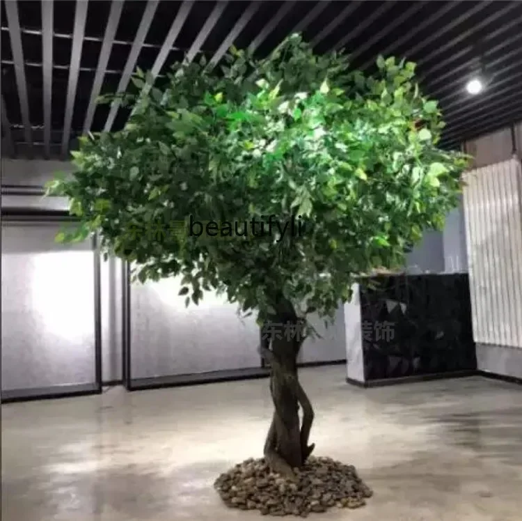 

Simulation Banyan Tree Indoor Large Green Plant Fake Trees Living Room Pachira Macrocarpa Natural Solid Wood