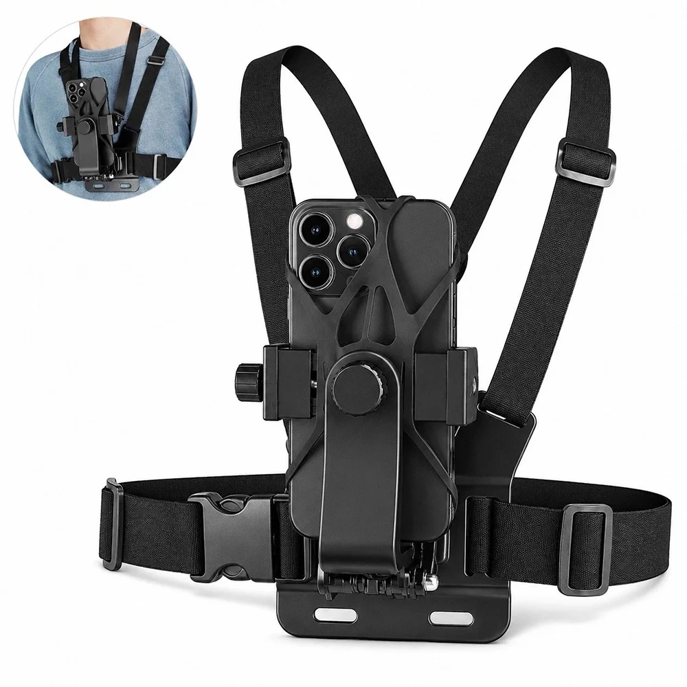 Rotation Adjustable Phone Clip Holder Chest Strap Smartphone Mount Holder For iPhone 17 18 Pro Max Gopro Hero 12 11 Sport Camera