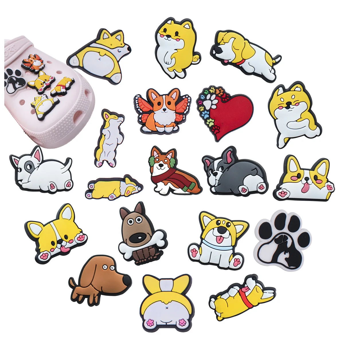 1pcs PVC Shoe Charms for Crocs Accessories Funny Corgi Dog Women Sandals Buckle Kids Pins Decoration Jeans X-mas Gift