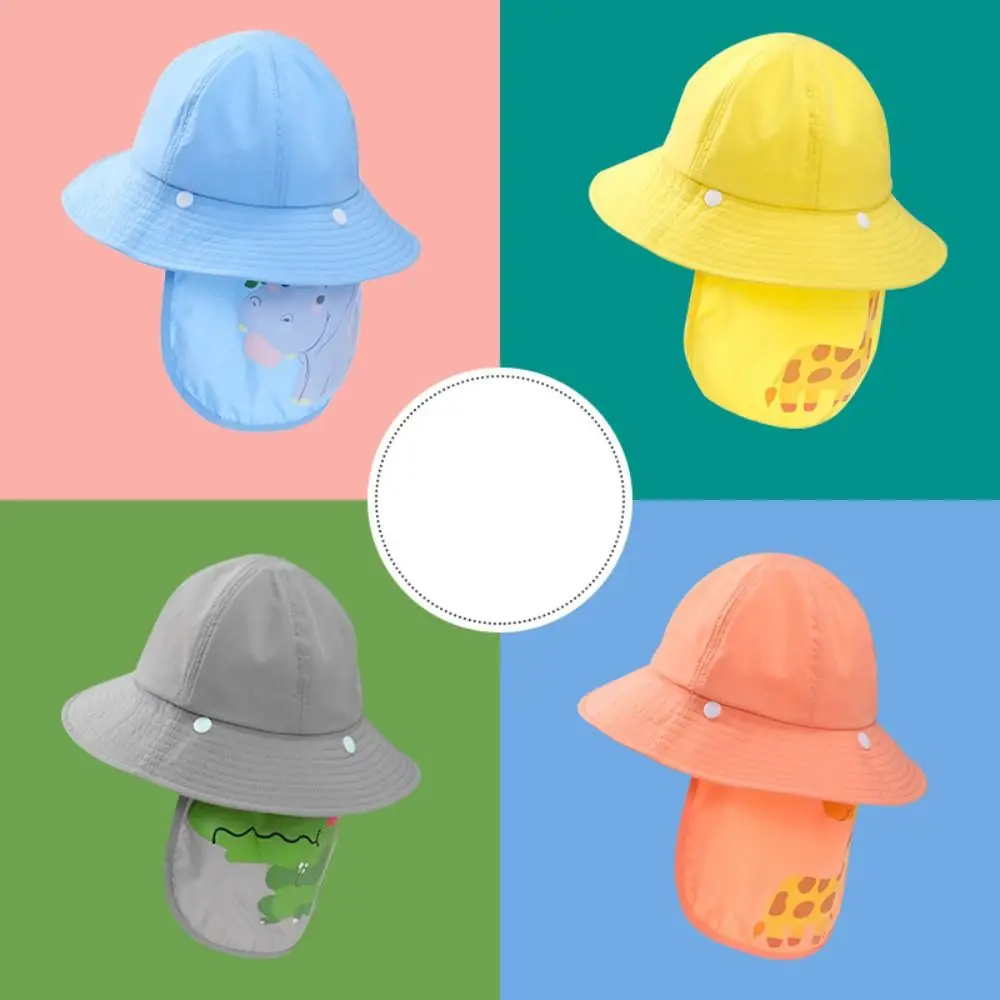 Cartoon Children Sun Protection Caps Durable Big Brim Neck Protection Beach Cap UV Protection Detachable Fisherman Hat Boys