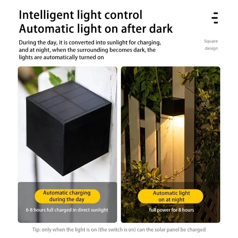 LED Solar Wall Lamp Outdoor Square Light Garden Fence Courtyard Patio Yard Decorative Exterior Home Lighting Sconce Fixture
