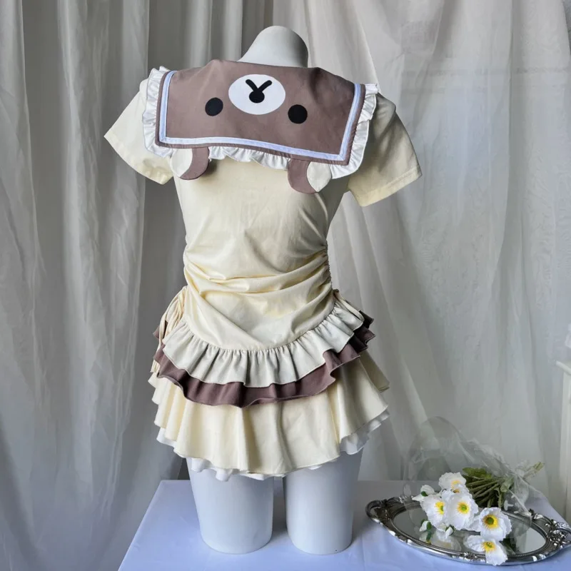 Rilakkuma hauts et t-shirts été Y2K japon imprimé chérie doux fille épissage robe col marine mignon décontracté à manches courtes t-shirt nouveau