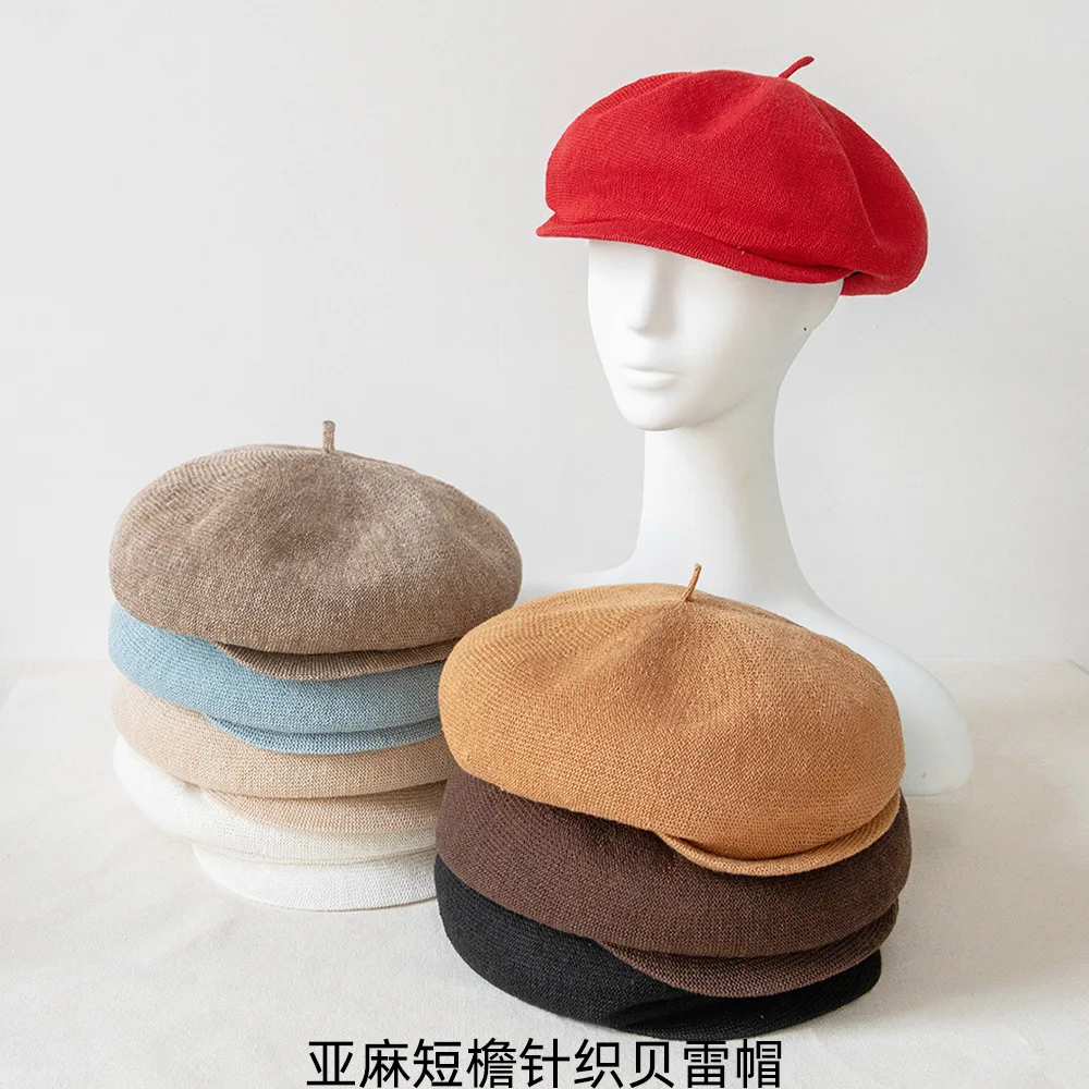 

Summer Beret Hats for Women Flat Cap Knit 100% Linen Hats Lady Girl Berets Hat Bonet Female Tocas Painter Hat Sun Caps