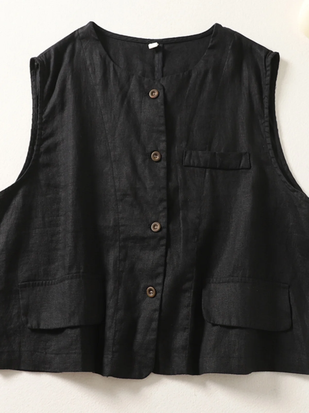 

Japanese Sle Linen Vest Women Summer Outerwear Layering Loose Artistic round Ne Svel Tank Top Versatile oulder Pa...