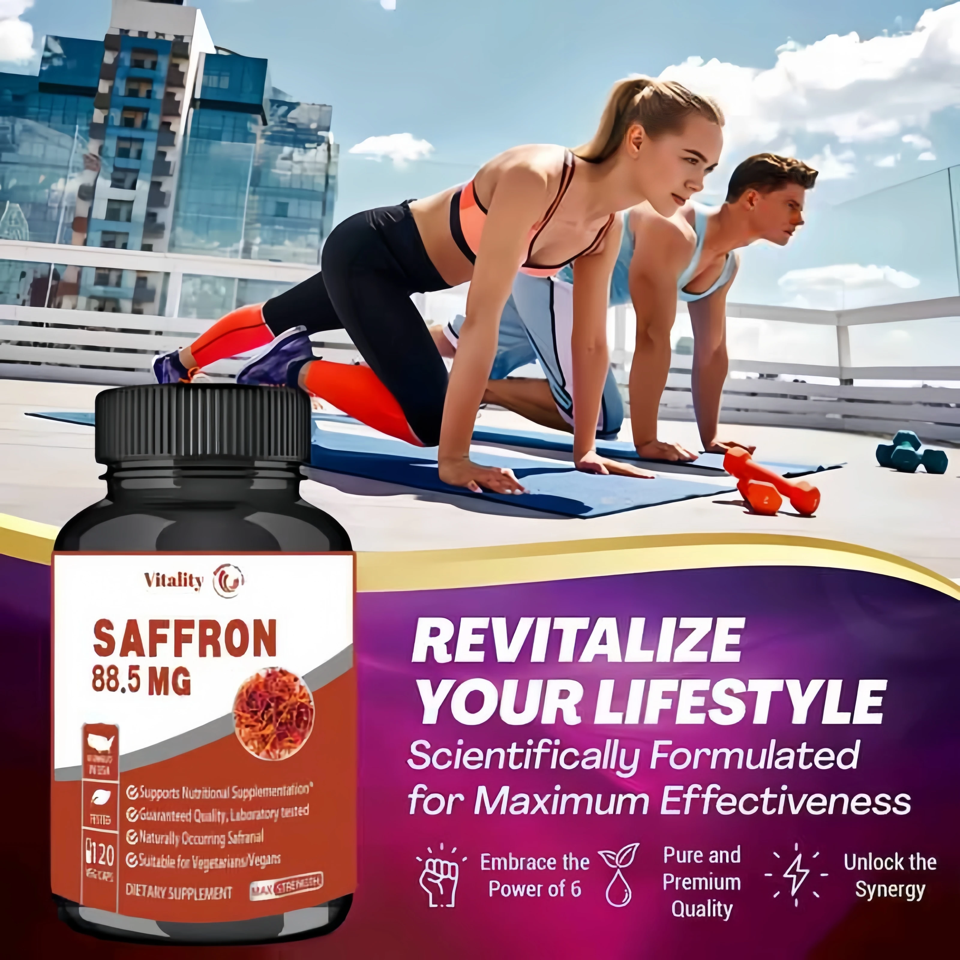 Suplemento Natural Saffron, Extrato Puro de Açafrão, Saúde Ocular, Foco, Visão, Suporte Energético, Feito nos EUA, 88,5 mg