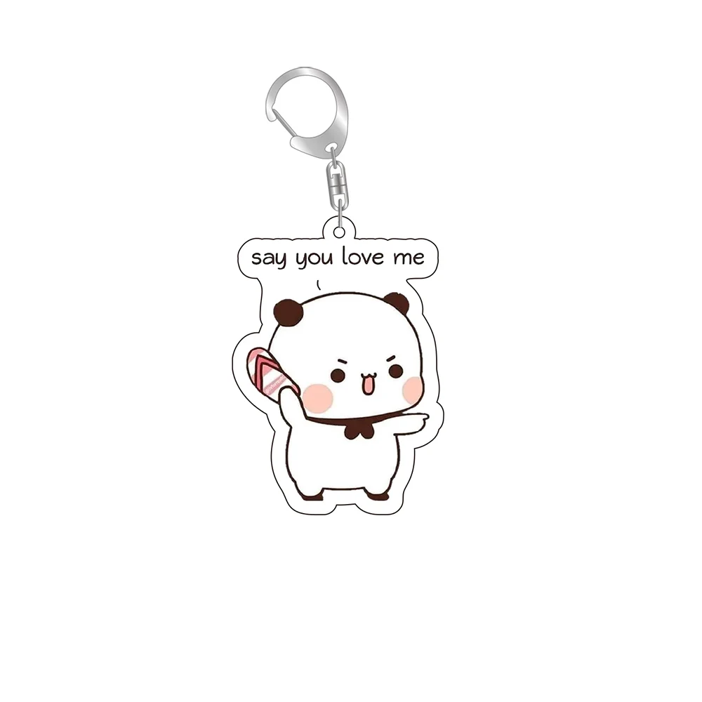 Anime Dudu Bubu Key Chain Super Cute Couple White and Grey Couple Bear Panda Acrylic Keychains Ring for Accessories Bag Pendant