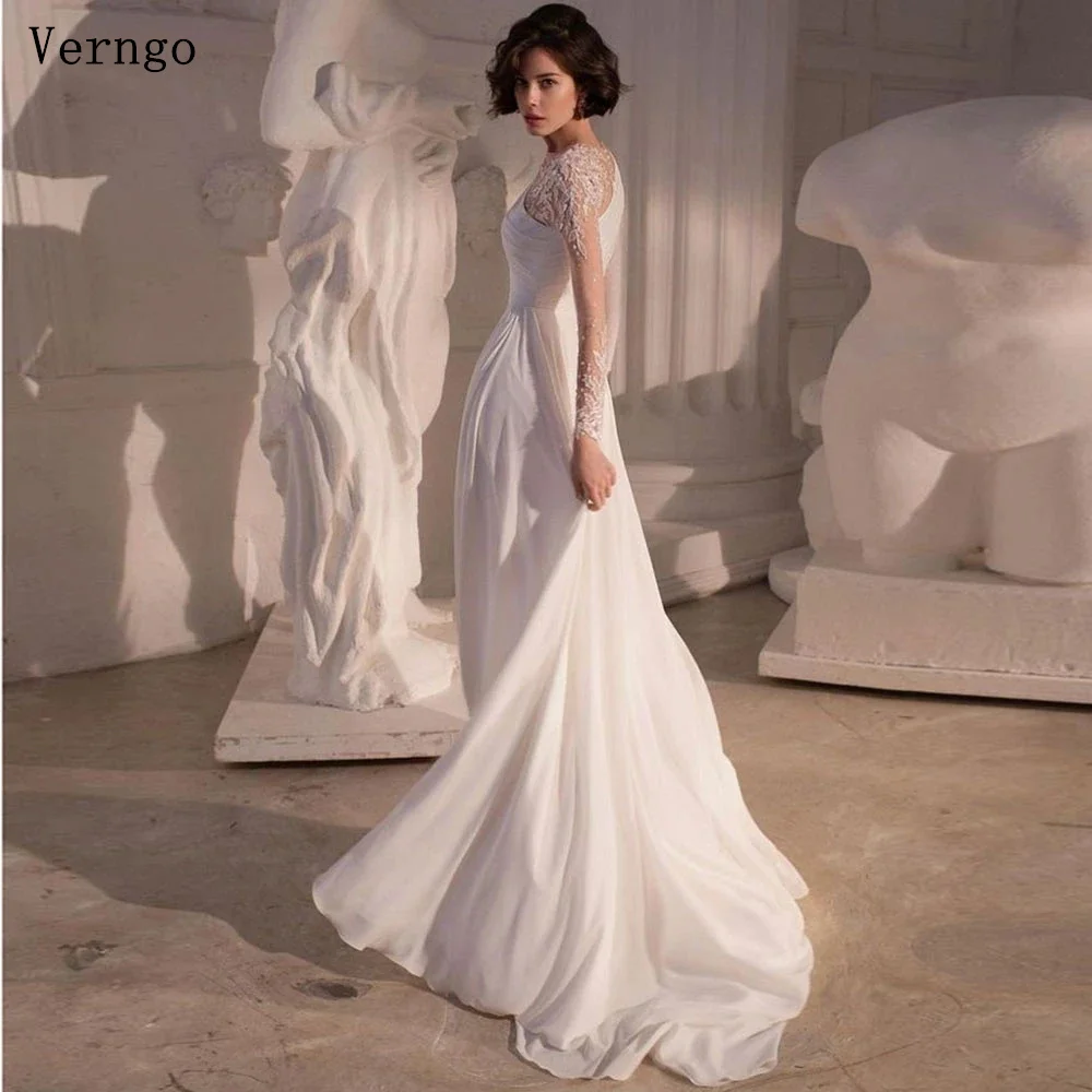 Verngo lvory Chiffon Wedding Dress One Shoulder A Line Side Slit Bridal Gowns Women Sequined Elegant Pleat Bride Dress