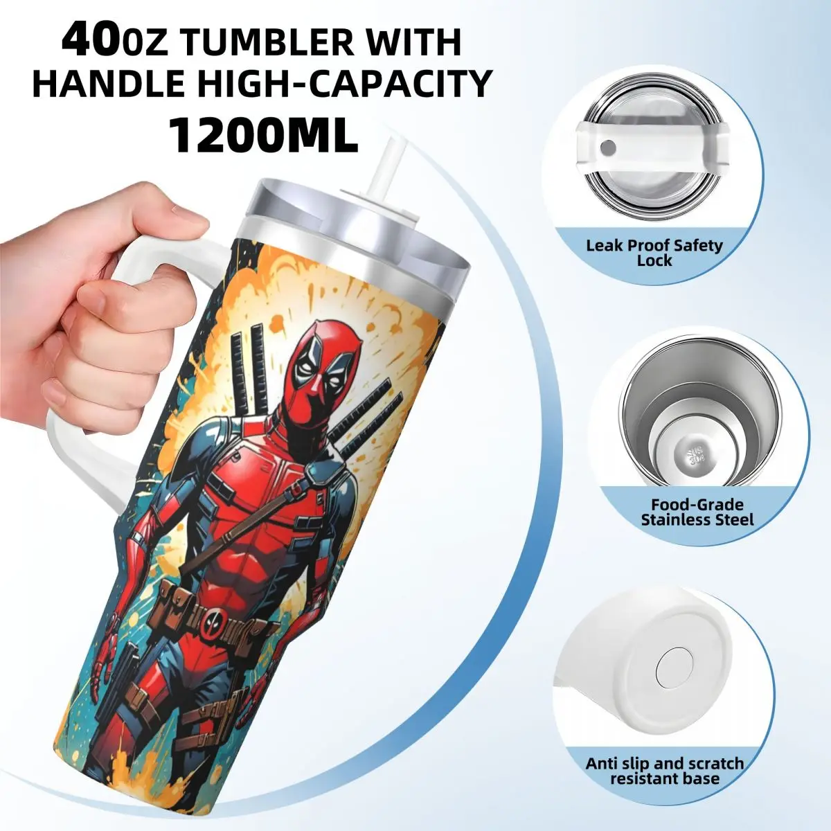 Marvel Deadpool & Wolverine Stainless Steel Tumbler Travel Car Mugs 40oz Coffee Mug Insulated Cold Drink Milk Tea Water Bottle image 2