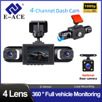 E-ACE 4 Lens 360° Dash Cam For Cars Car DVR 1080P 4-Channel Front Camera Video Recorder Optional Rear View Camera Black Box