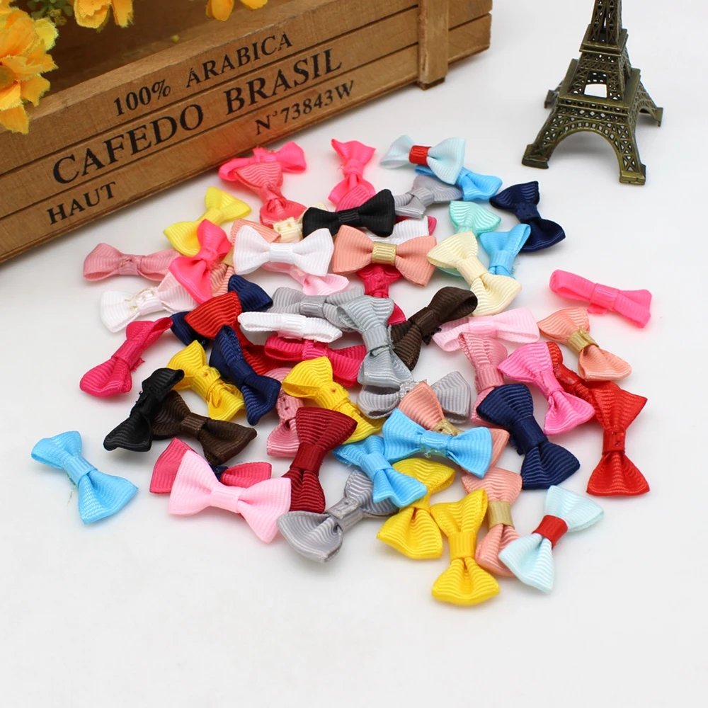 50/100pcs 15mm-30mm Mini kokardki dekoracyjne Ribbon Bow Tie Accessory Small Satin Ribbon Bows Flower Appliques sew Craft