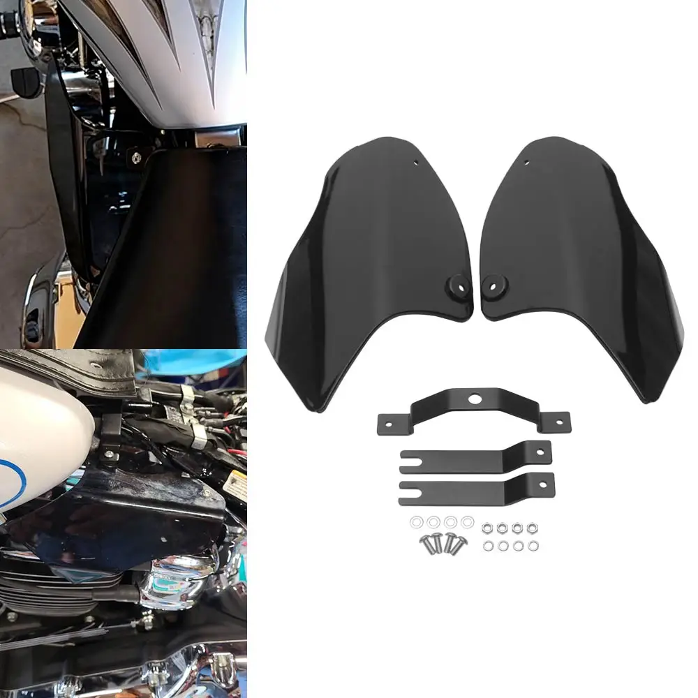2Pcs Black Motorcycle Engine Heat Deflector Shield Cover For Harley Softail Fat Boy Heritage Springer Slim FLSTF FLSTC 2000-2017