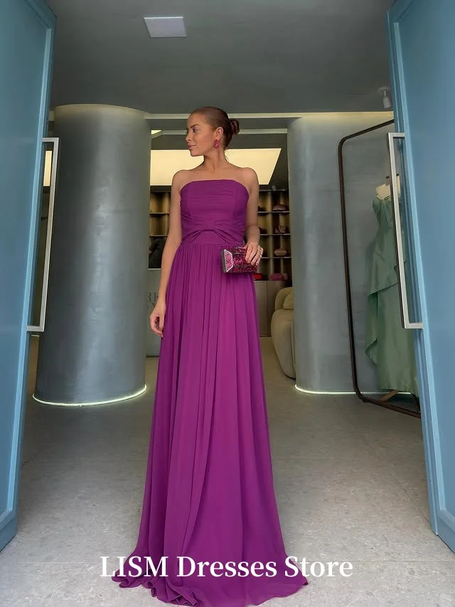 Lism sem alças a linha vestidos de noite chiffon de seda simples longo elegante vestidos de baile personalizado robe de soirée vestidos de festa