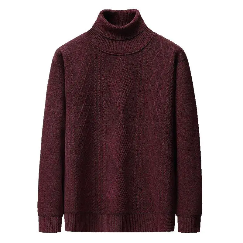 Winter New Men's Jacquard Lapel Turtleneck Plus Velvet Thick Sweater Sweater Winter Warm Sweater