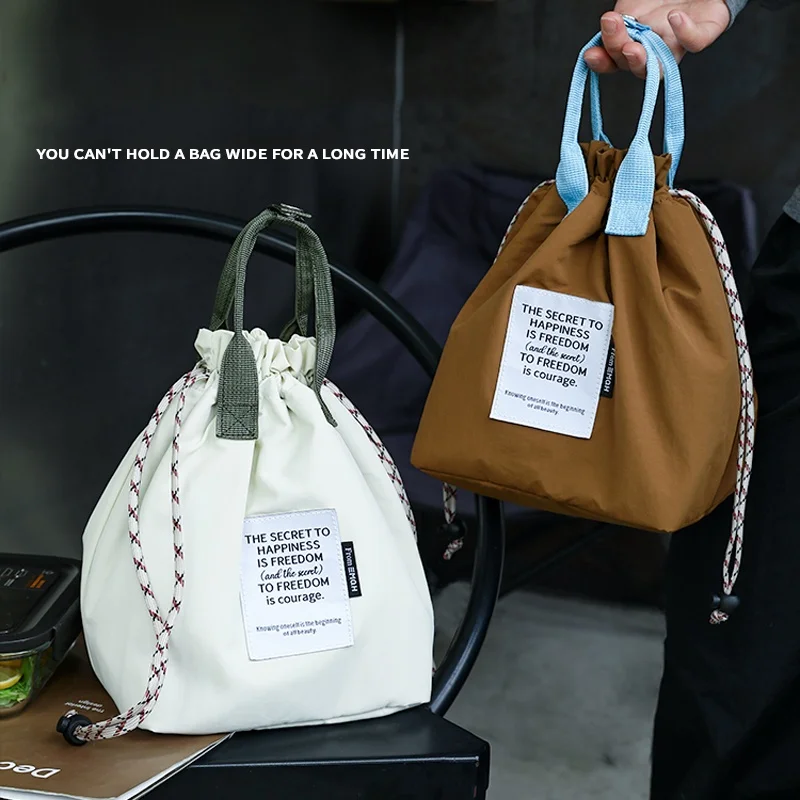 Novo japonês coreano almoço saco de lona algodão cordão bolsa portátil térmico isolado piquenique armazenamento alimentos bento caixa saco tote
