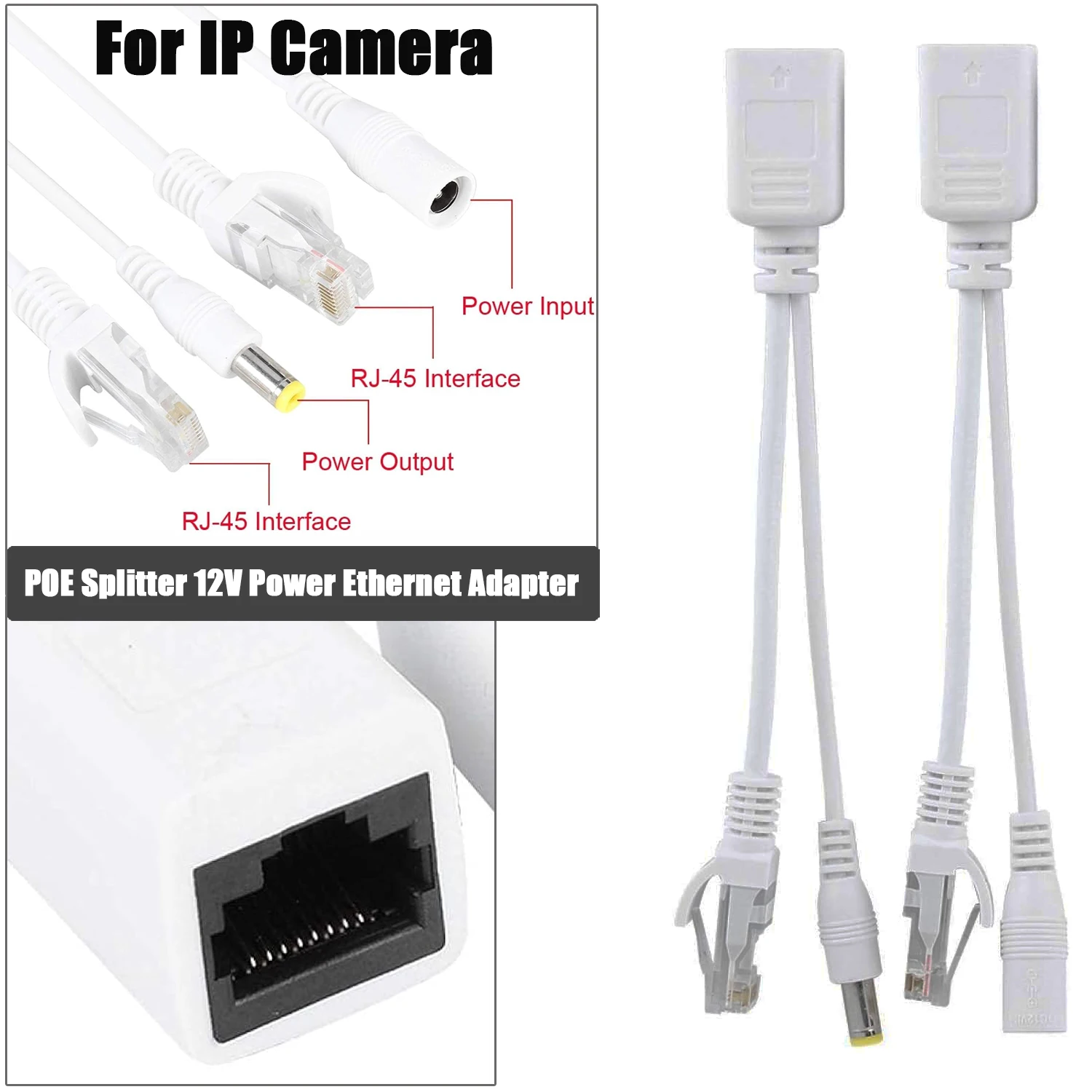 1Pair POE Splitter 12V Power Over Ethernet Adapter Ethernet Adapter Injector Splitter POE RJ45 Cable Injector for IP Camera AP