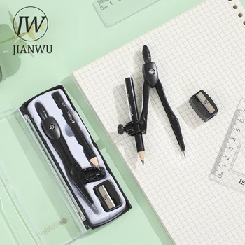JIANWU 검은 금속 나침반 기하학 세트 아연 합금 다기능 클립 펜 나침반 쓰기 그리기 도구 학교 사무실 편지지