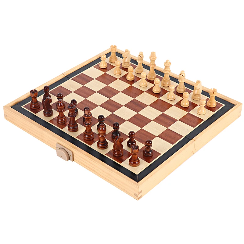 Wooden Chess Set, 4 Queens Chess Game, 35*35cm Foldable Wooden Chessboard, Family Table Board Game, Chess Gift Toy