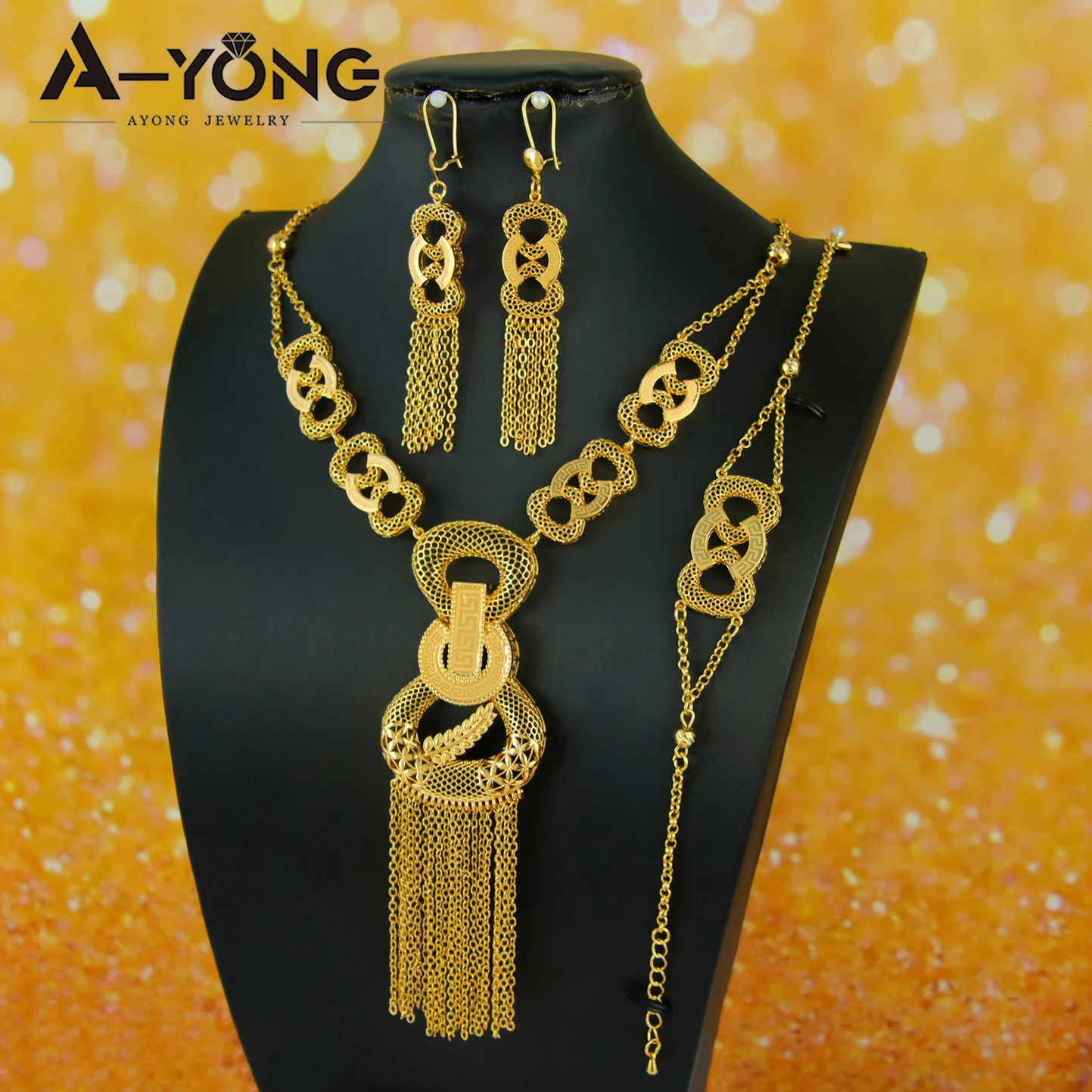 Luxus Dubai Braut Hochzeit Schmuck Set 24k vergoldet Algerien Premium Vintage lange Anhänger Halskette Arabisch heiraten Schmuck – Detail 3