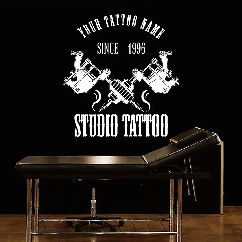 Personalized Tattoo Salon Shop Name Wall Sticker Vinyl Art Design Custom Tattoos Studio Decoration Door Window Decals Mural G081