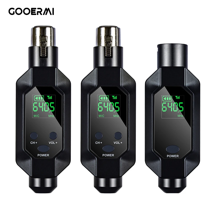 Gooermi B02 Professional UHF XLR Wireless Mic Adapter System Box Package with Two Transmitters for Dynamic Microphone