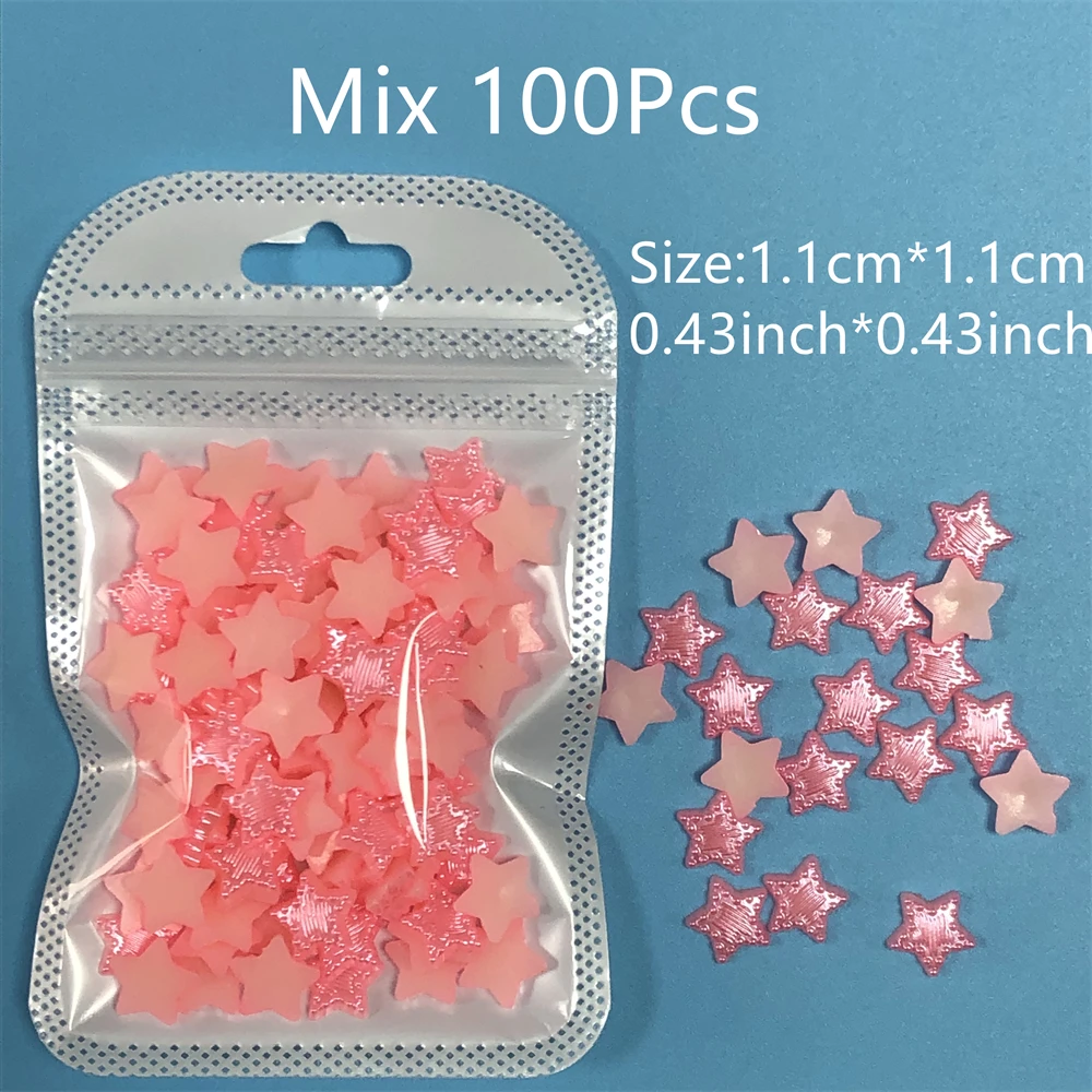 New 100Pcs/Bag Colorful Solid Star Resin Nail Art Charm White Pink Beige 3D Nail Accessories Diy Handmade Decoration Bulk Supply