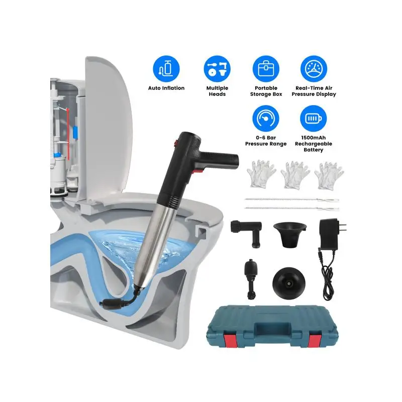 

High Pressure Air Plunger Drain Blaster with Real Time Pressure Display for Toilets and Sinks, Effective Clog Remover for