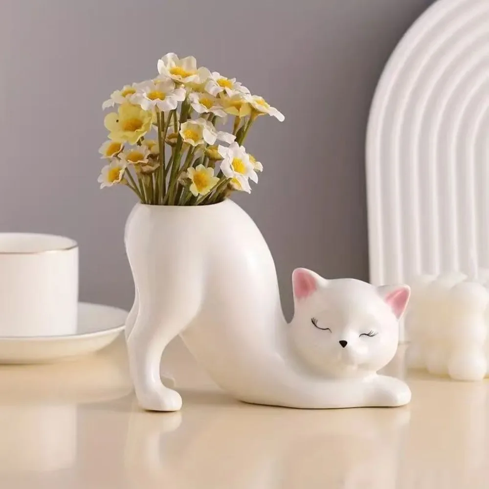 

Cartoon Cat Flower Pot Vase Cute Cat Tail Succulent Planting Pots Porcelain Flower Vase Flowerpot Home Decoration Accessories