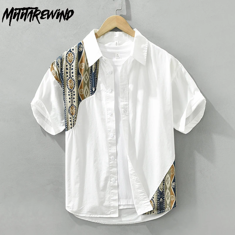 

2024 Summer New Short Sleeve Men Shirts Street Loose Printed Shirts Lapel Causal Pure Cotton Top Youth Fashion Men's Clothing