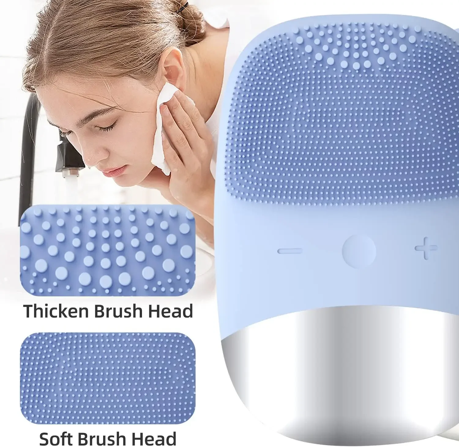 Brosse de nettoyage du visage en silicone, appareil de nettoyage en profondeur de massage par vibration ultrasonique électrique, rechargeable par USB.