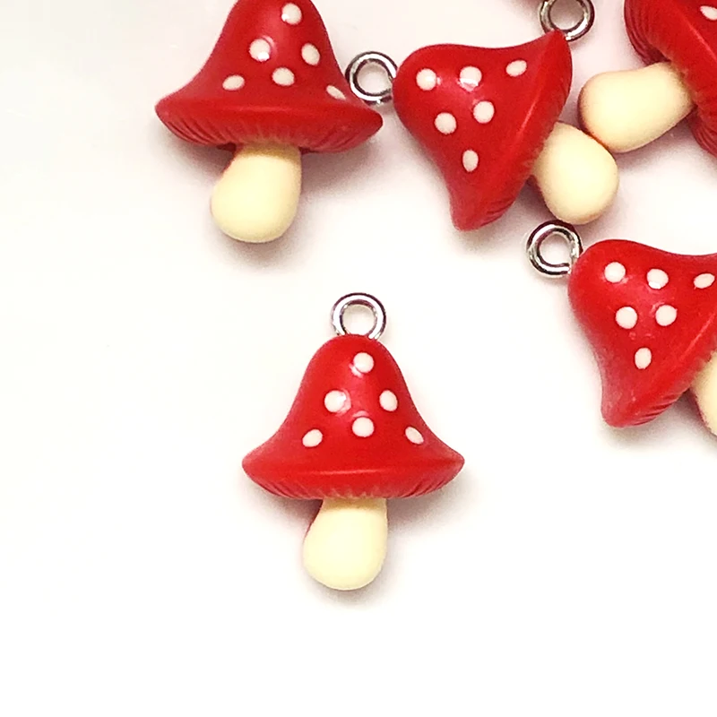 10pcs Kawaii Resin Flatback Mushroom Charms Cute Small Food Pendant For Earring Bracelet DIY Jewelry Making Findings