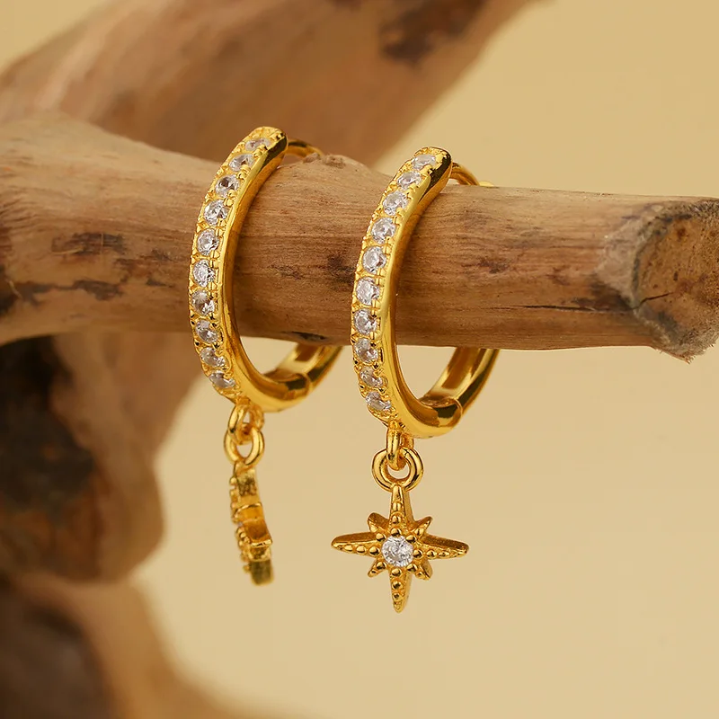 

Jenny&dave S925 Pure Silver Cool Wind Star Earrings With Diamond Shaped Ear Buckles Jewelry Earrings Women's